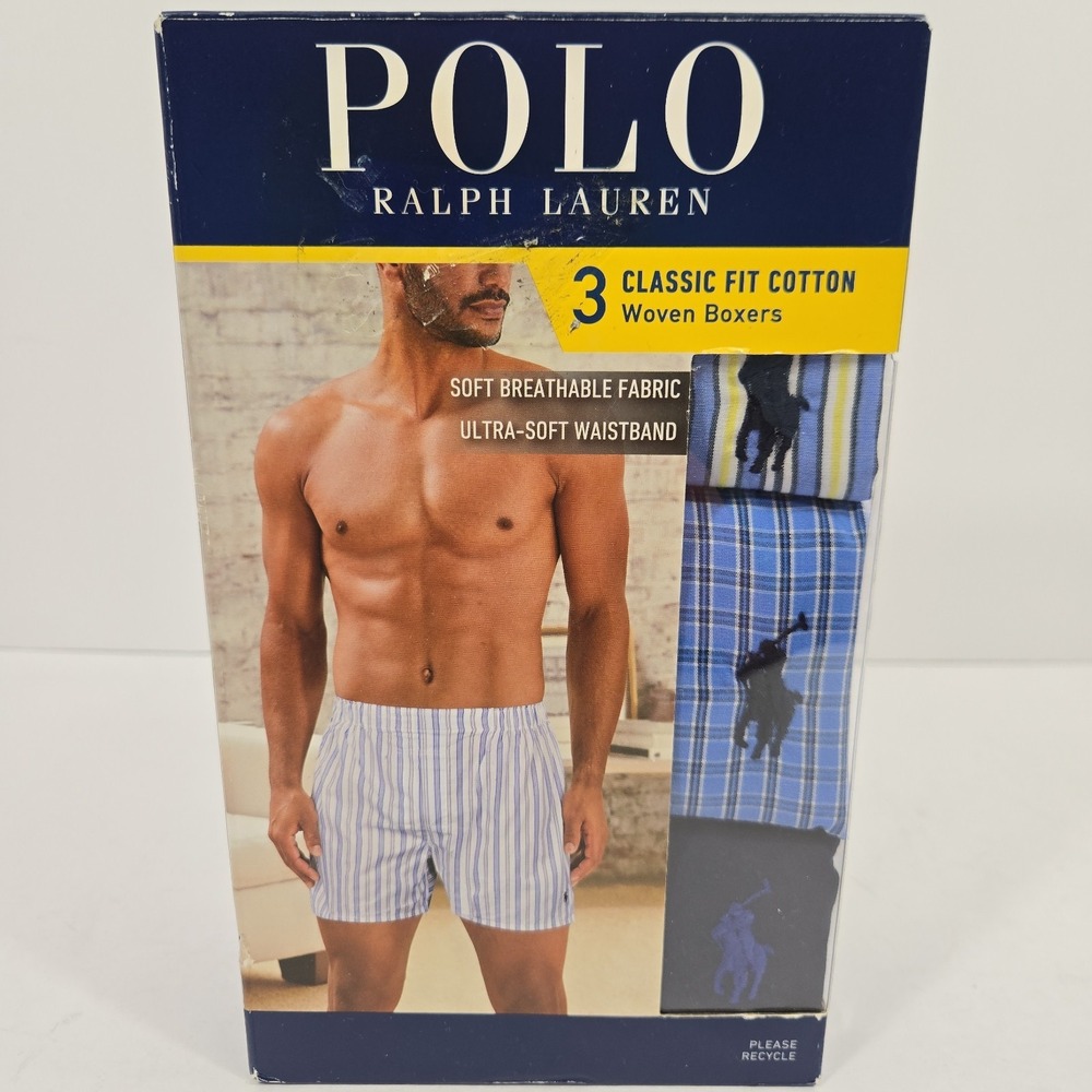 Polo Ralph Lauren Mens XL Classic Fit Cotton Woven Boxers 3 Pack Underwear
